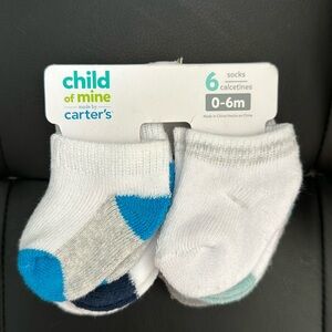 NWT- Carters Child of Mine 6pack. socks 0-6m blue, grey, green and white